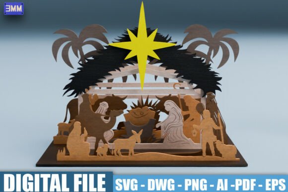 3D Nativity Manger Sign SVG DXF — Winter Amp