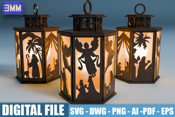 3D Nativity Scene Lantern Laser Cut File Stands