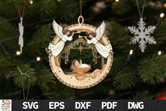 Angels and Baby Jesus Ornament SVG — Winter Amp