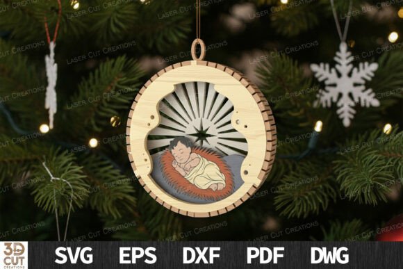 Baby Jesus in Manger Ornament SVG — Winter Amp