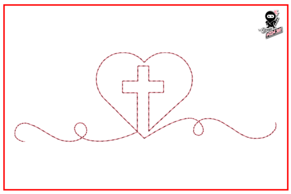 Christian Cross with Heart Redwork — Religion Amp