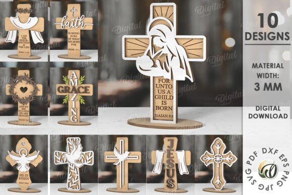 Christian Crosses Laser Cut Bundle Ornaments
