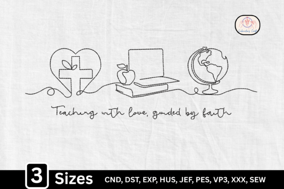 Line Art Heart Cross Christian Teacher & School Amp