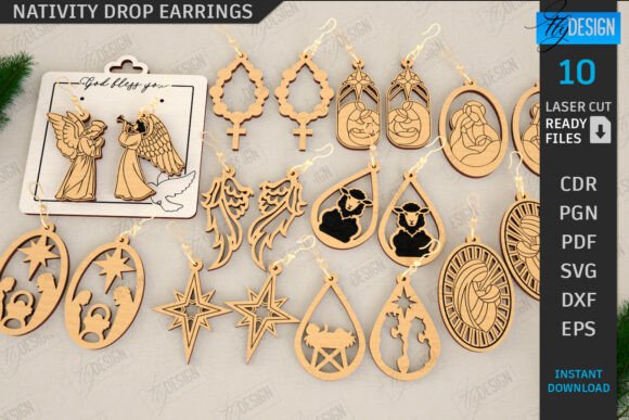 Nativity Drop Earrings Laser Cut Bundle