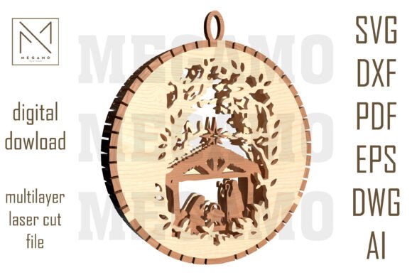 Nativity Scene Ornament SVG Layered — Winter Amp